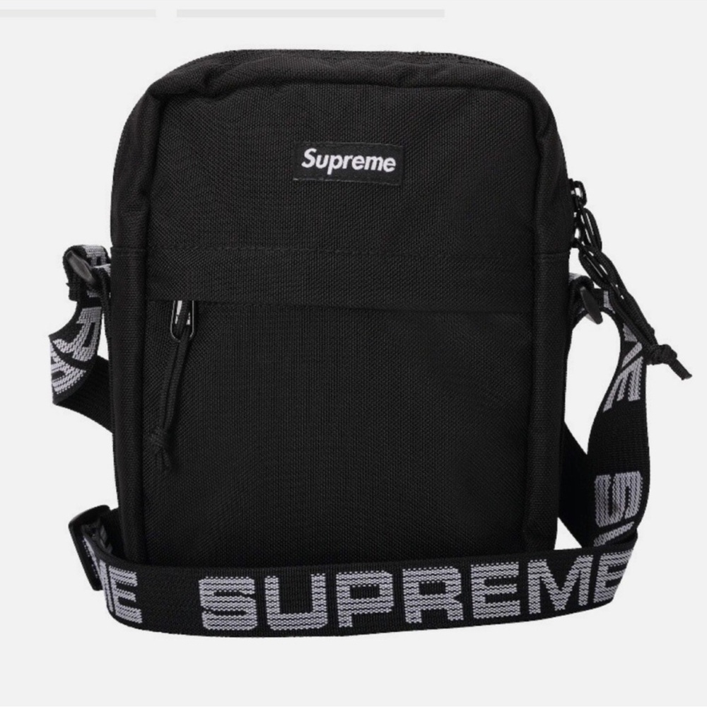 Supreme Black Messenger Bag with Logo Strap